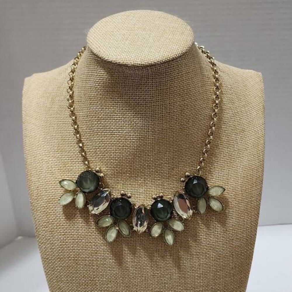 Treska Floral jeweled green & gold statement necklace